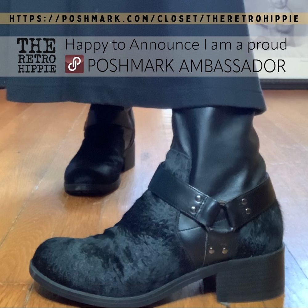 Lori Goldstein Cow Hair Black Biker Boots